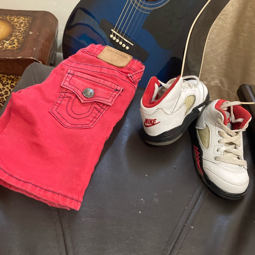 Red True Religion Shorts & 5c Jordans